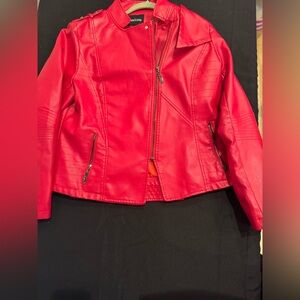 Vibrant Faux Red Leather Jacket Size xl